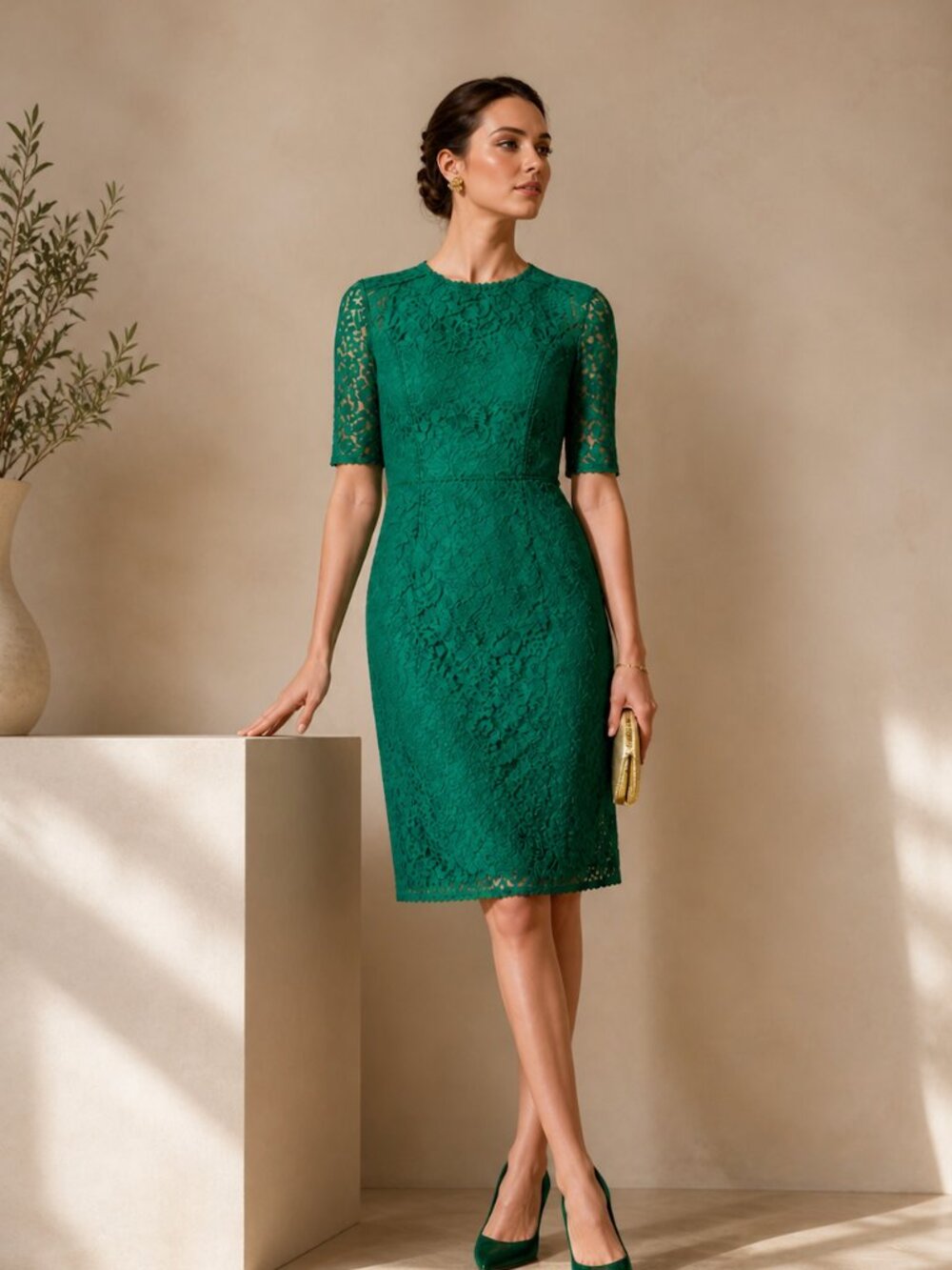 HOBBS London Emerald Lace Sheath Dress Midi Wedding Guest Occasion Classic
